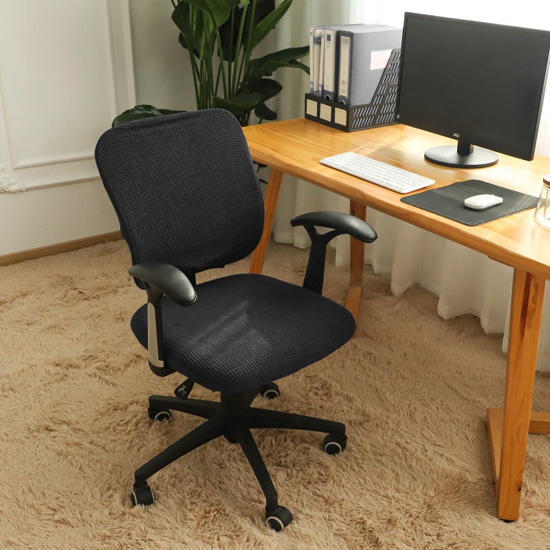 FORCHEER Desk Chair Cover Black Jacquard Stretch Office Chair Covers Two Piece for Split Office Chairs Water Resistant Washable - Image 2